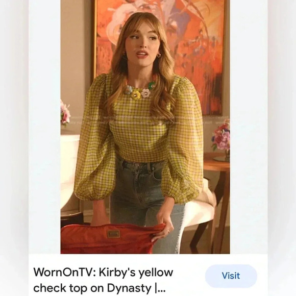 Ganni Womens 8 - 10 Yellow Plaid Organza Puffed Sleeve Cropped Top Blouse - Picture 2 of 15